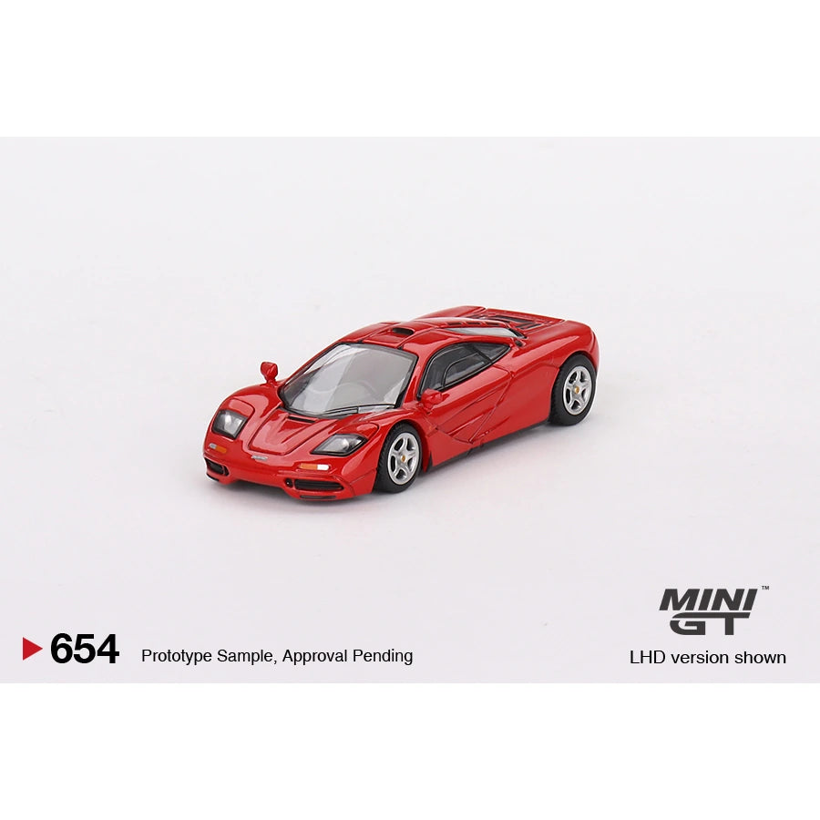 MiniGT 1:64 scale McLaren F1 die-cast model in red – #654