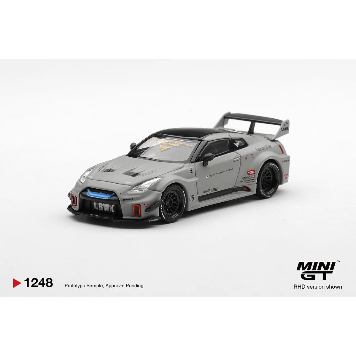 Mini GT 1:64 Nissan LB-Silhouette WORKS GT 35GT-RR Ver.1 in Matt Grey MGT01248 die-cast model.