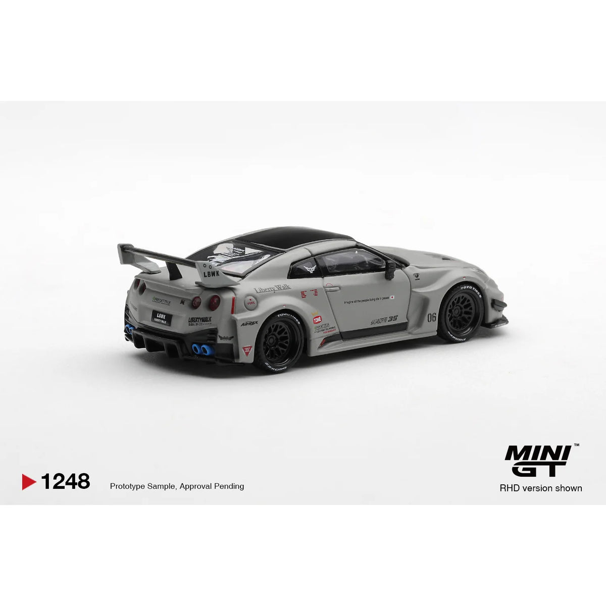Mini GT 1:64 Nissan LB-Silhouette WORKS GT 35GT-RR Ver.1 in Matt Grey MGT01248 die-cast model.