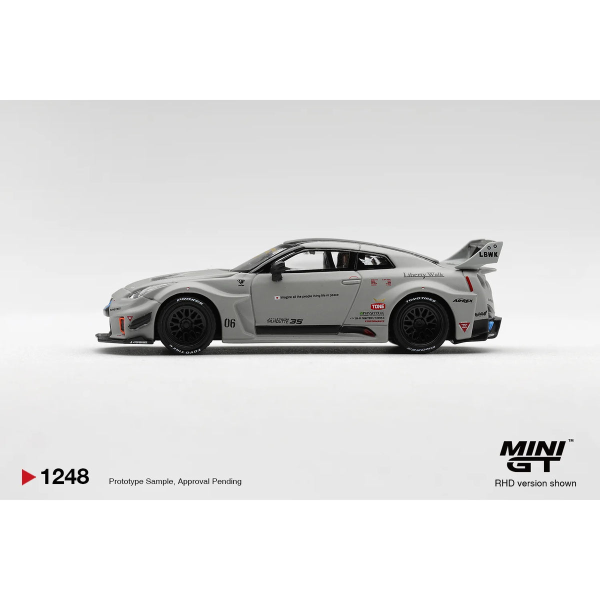 Mini GT 1:64 Nissan LB-Silhouette WORKS GT 35GT-RR Ver.1 in Matt Grey MGT01248 die-cast model.