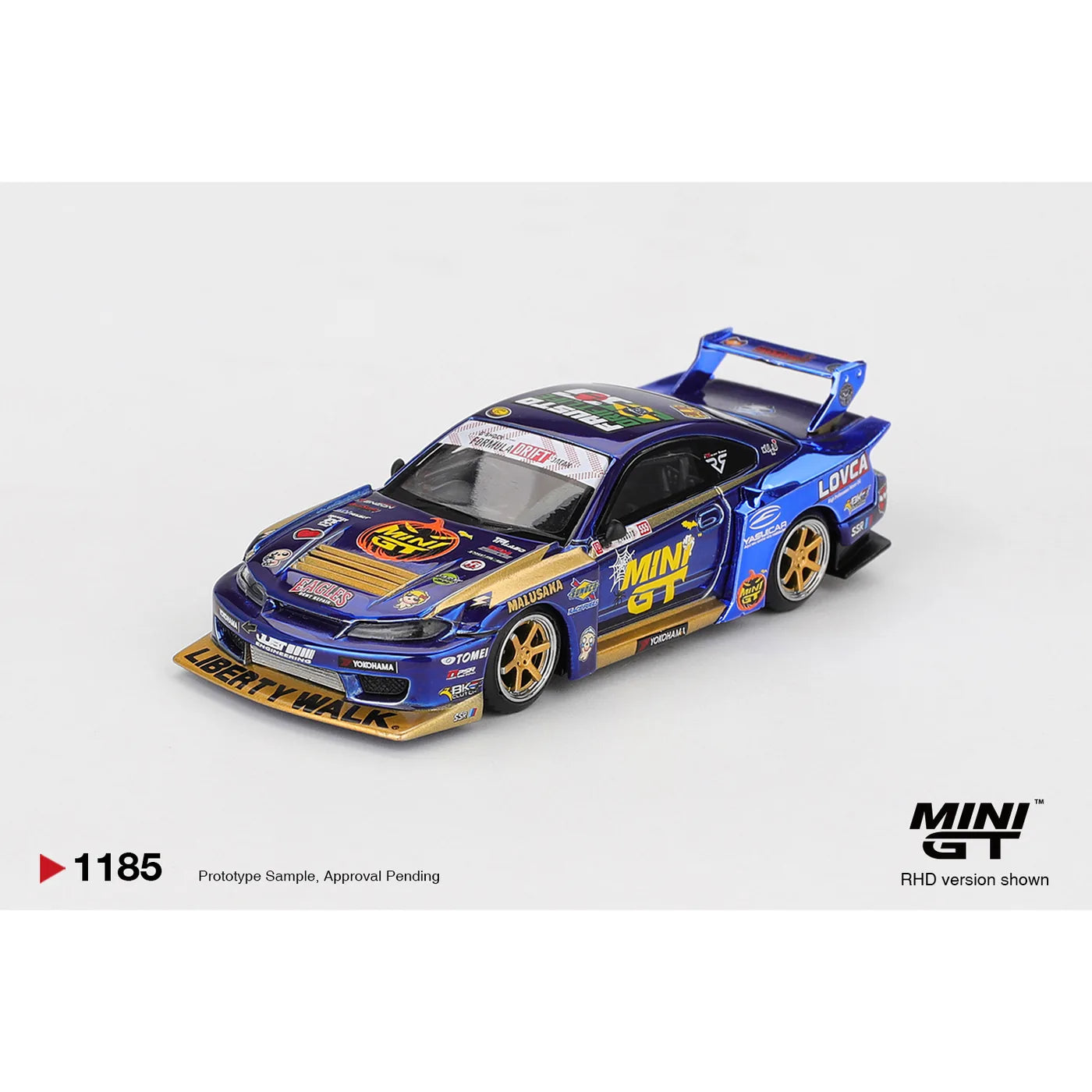 MINI GT 1:64 Nissan LB-Super Silhouette S15 SILVIA number 555 Team MINI GT Liberty Walk 2025 Formula Drift Halloween Special die-cast model.