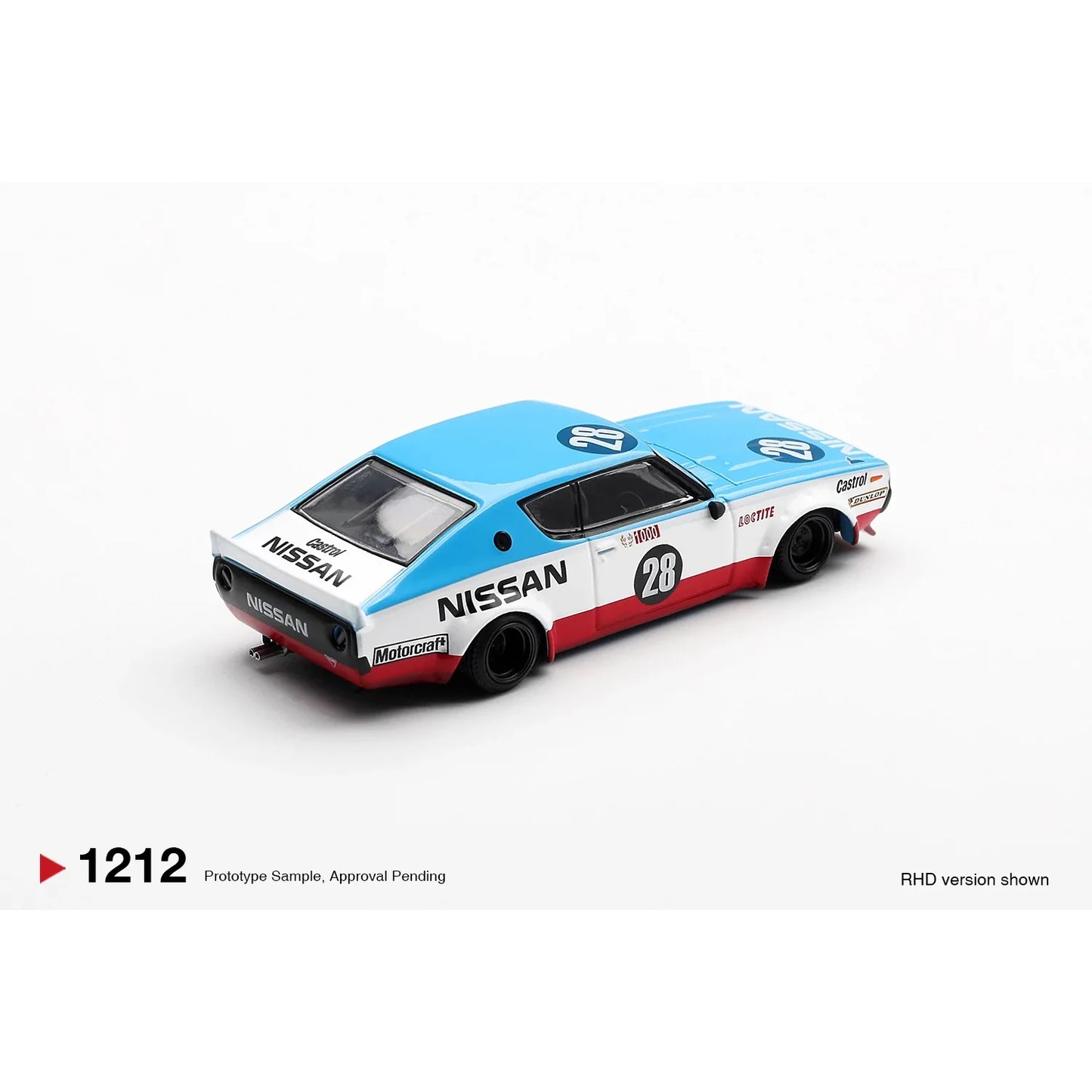 MINI GT 1:64 Nissan Skyline Kenmeri Liberty Walk Nissan Racing ’75 Concept MGT01212 blue die-cast model.