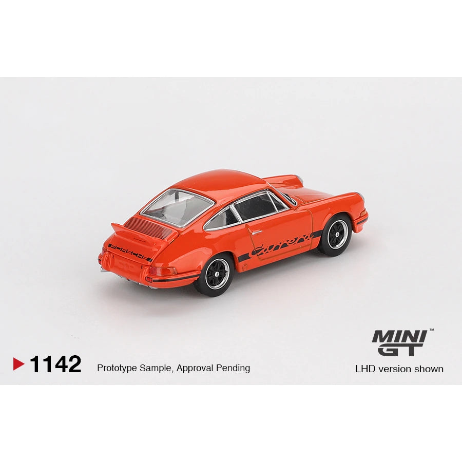 Mini GT 1:64 Porsche 911 Carrera RS 2.7 Tangerine with Black Livery MGT01142 die-cast model
