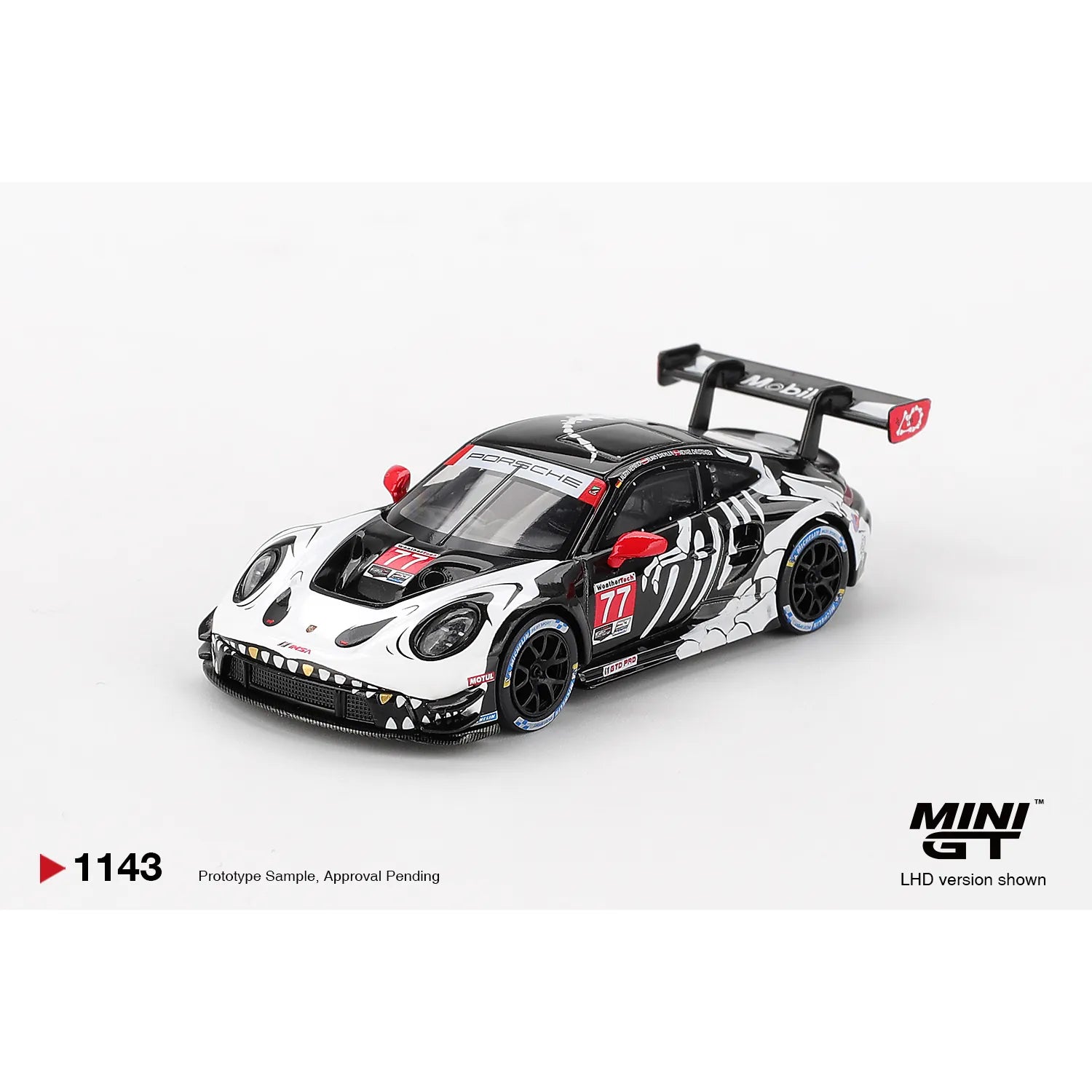 Mini GT 1:64 Porsche 911 GT3 R #77 AO Racing Skeleton Rexy 2025 IMSA Petit Le Mans die-cast model.