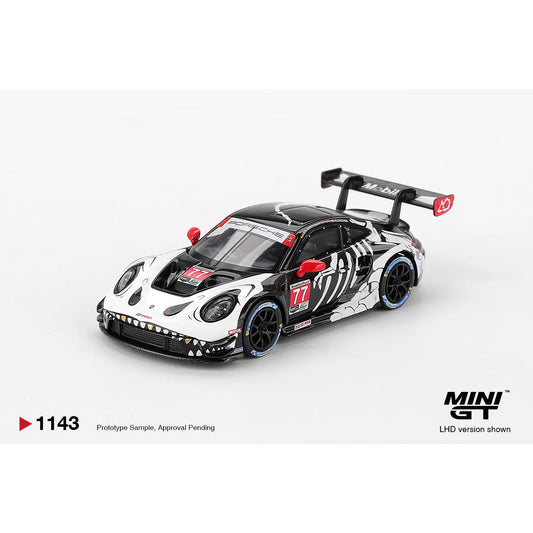 Mini GT 1:64 Porsche 911 GT3 R #77 AO Racing Skeleton Rexy 2025 IMSA Petit Le Mans die-cast model.