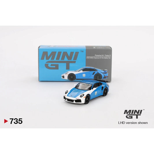 MiniGT 1:64 Porsche 911 Turbo S die-cast model in 2023 IMSA Daytona 24Hrs Safety Car livery – #735