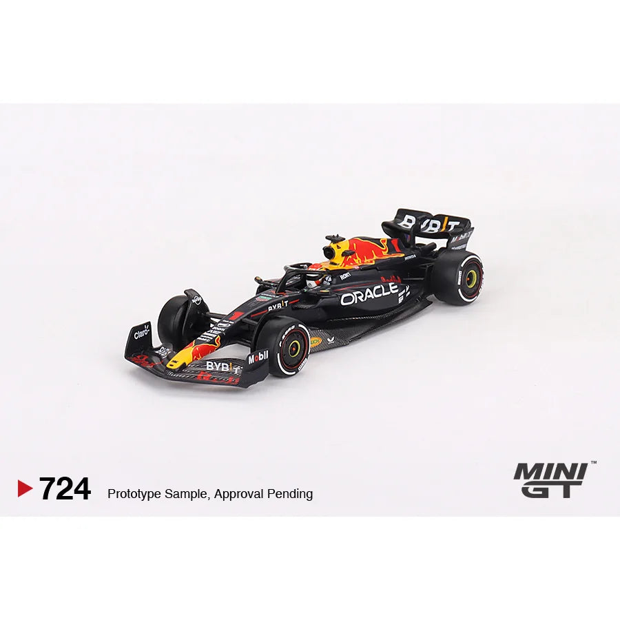 MINI GT 1:64 Oracle Red Bull Racing RB19 #1 Max Verstappen 2023 Bahrain GP Winner MGT00724 die-cast model.