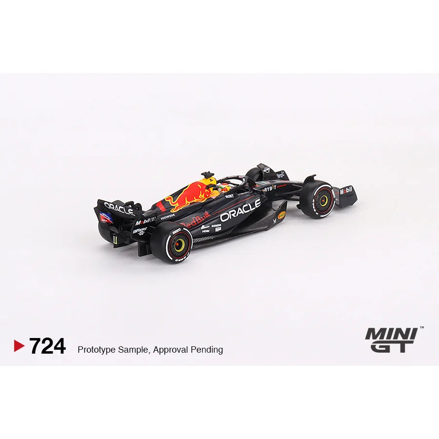 MINI GT 1:64 Oracle Red Bull Racing RB19 #1 Max Verstappen 2023 Bahrain GP Winner MGT00724 die-cast model.