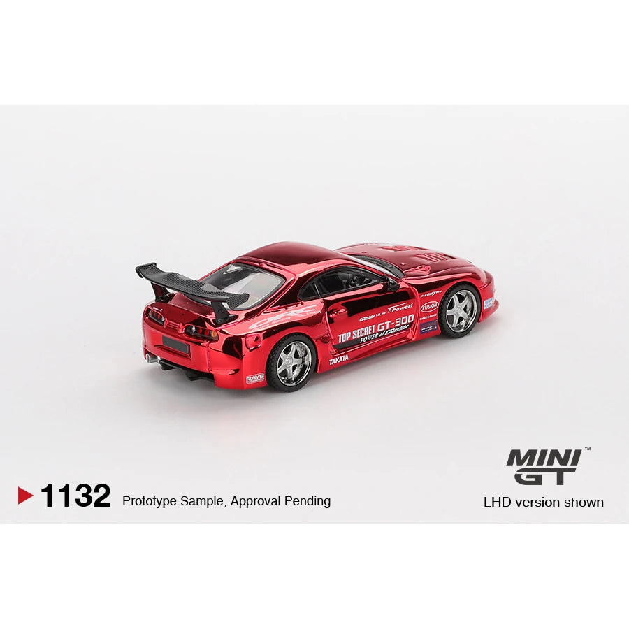 MINI GT 1:64 Toyota Supra A80 Top Secret GT-300 die-cast model in Red Chrome.