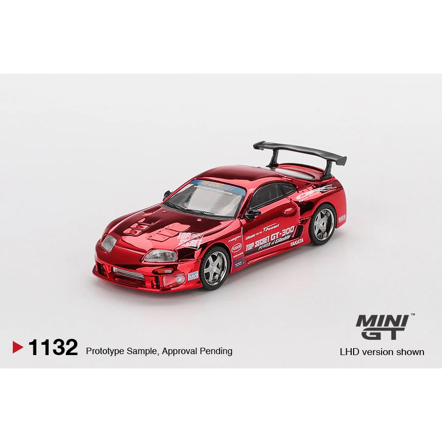 MINI GT 1:64 Toyota Supra A80 Top Secret GT-300 die-cast model in Red Chrome.