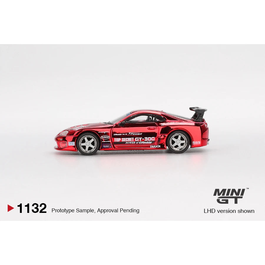 MINI GT 1:64 Toyota Supra A80 Top Secret GT-300 die-cast model in Red Chrome.