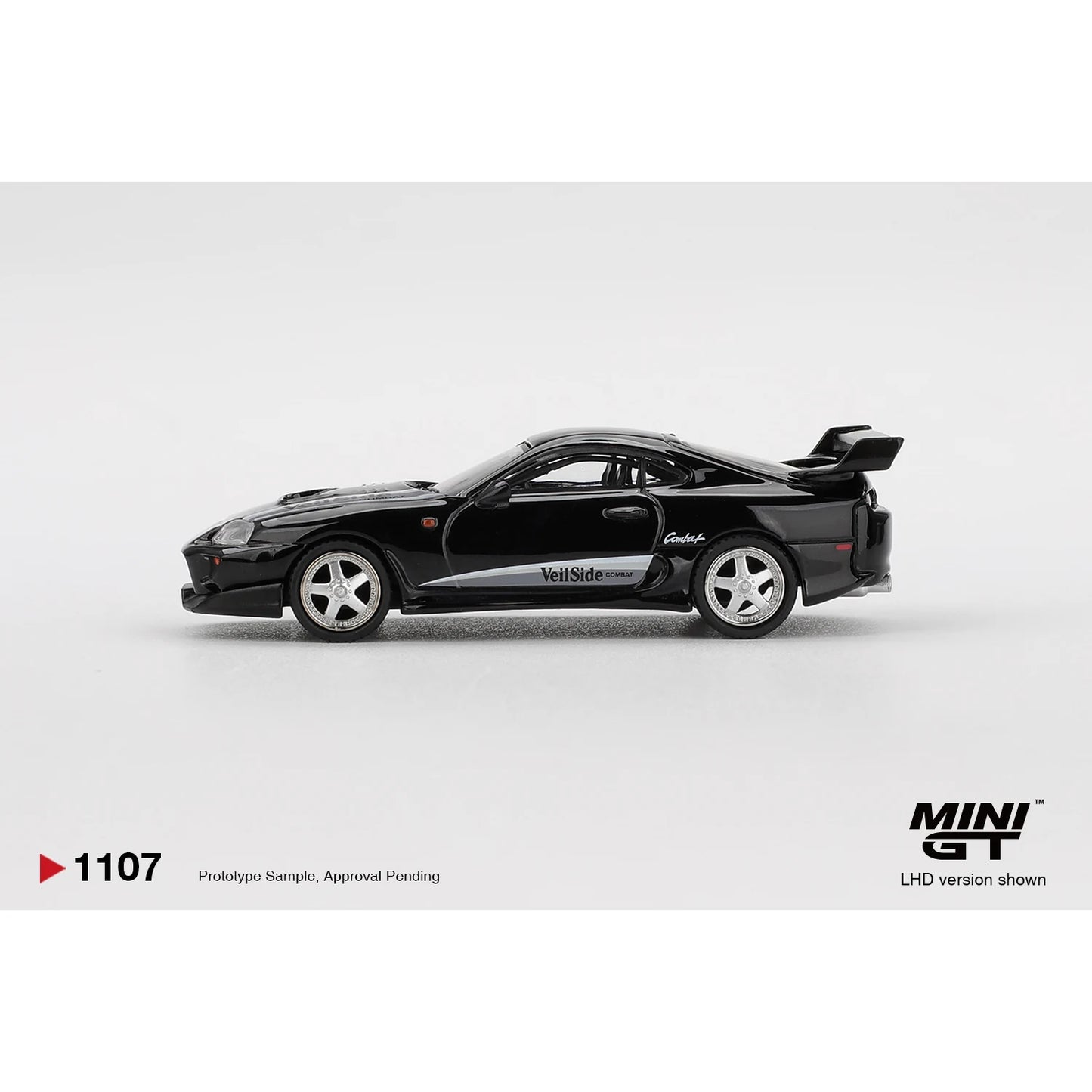 Mini GT 1:64 Toyota Supra VeilSide Combat V-II Black MGT01107 die-cast collectible model.
