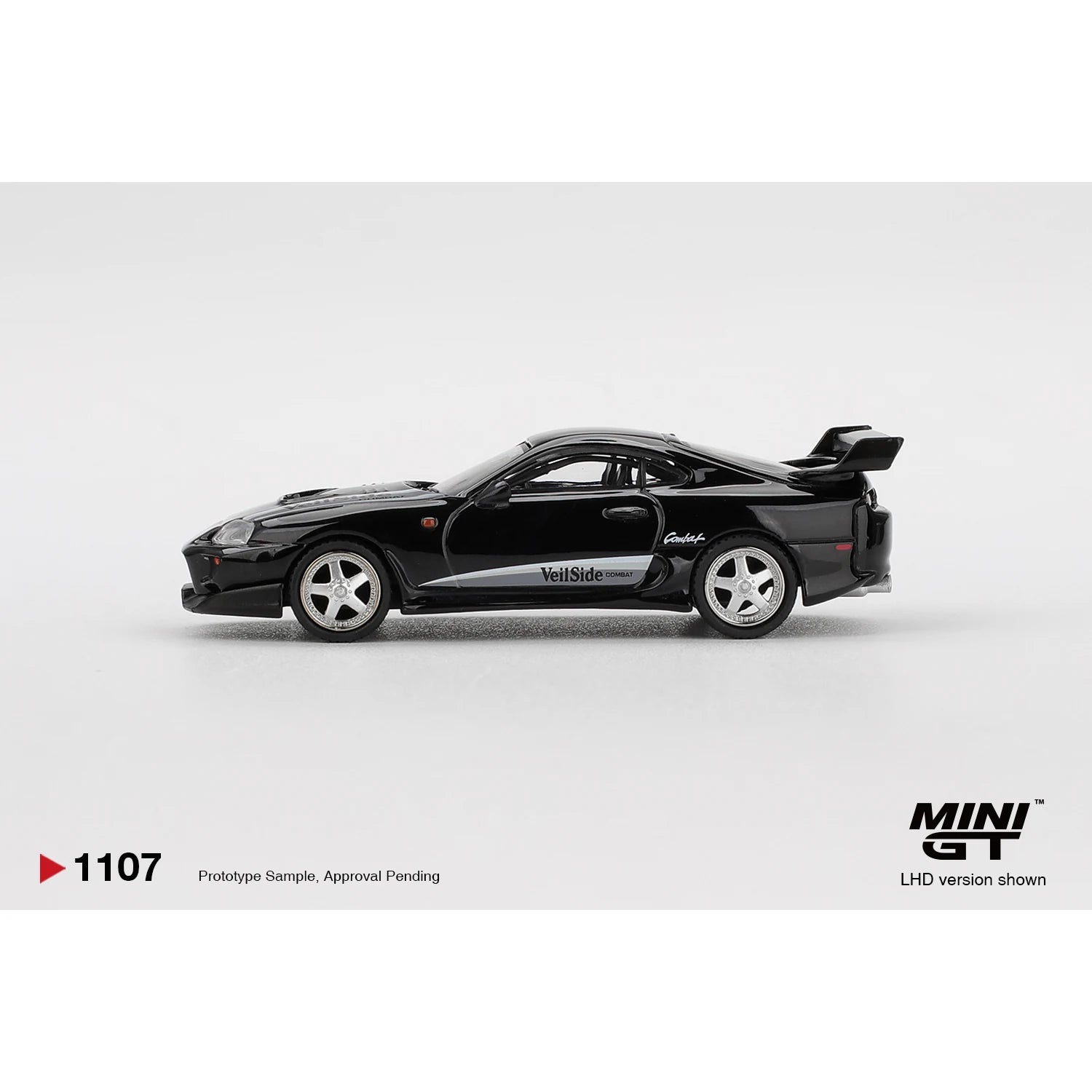 Mini GT 1:64 Toyota Supra VeilSide Combat V-II Black MGT01107 die-cast collectible model.