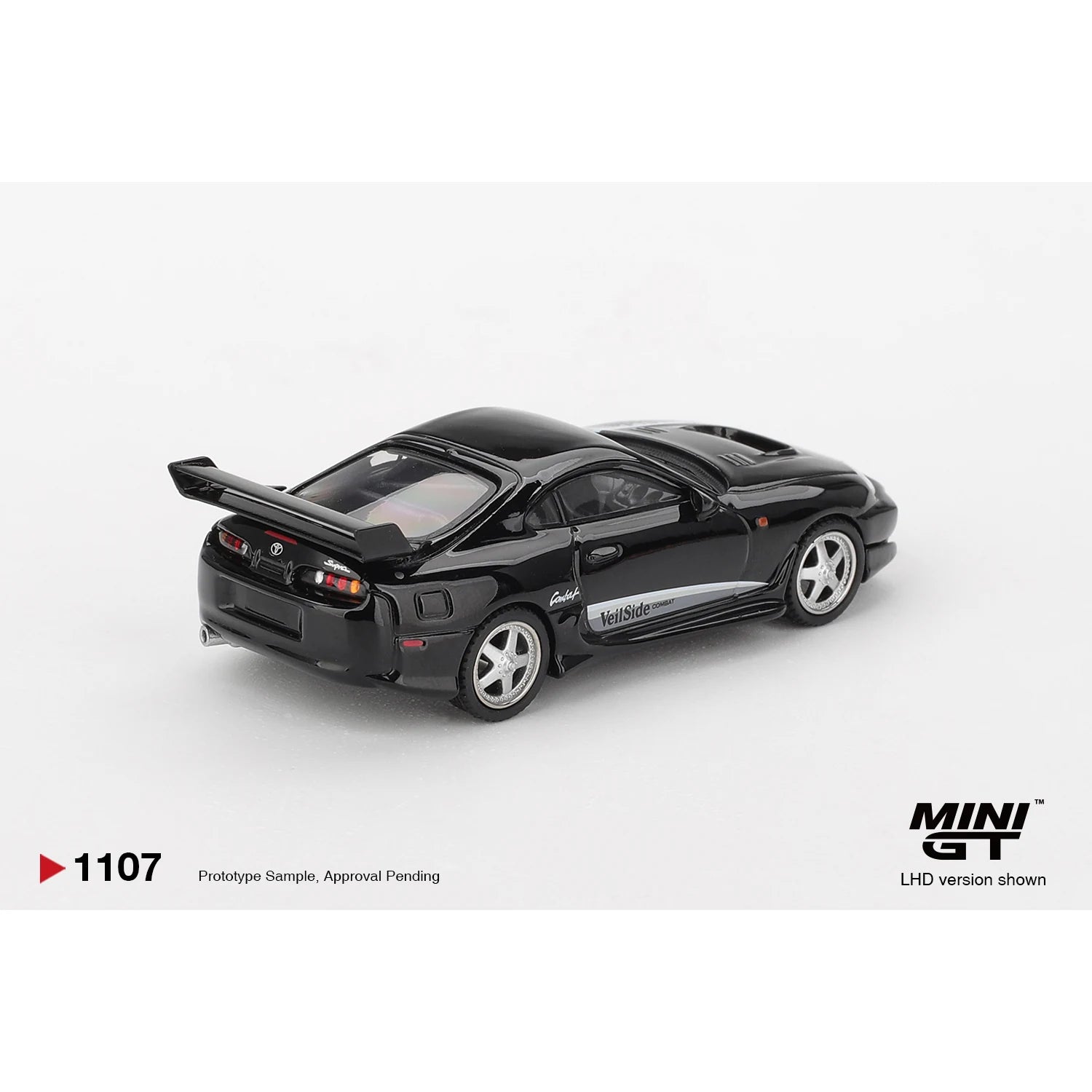 Mini GT 1:64 Toyota Supra VeilSide Combat V-II Black MGT01107 die-cast collectible model.