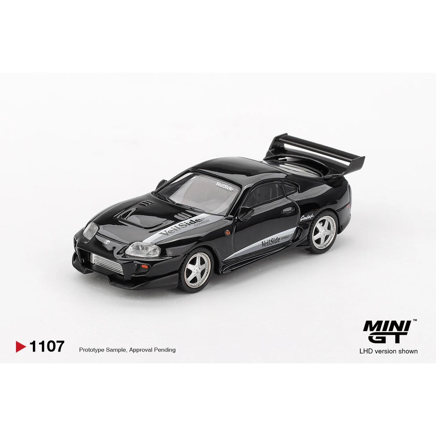 Mini GT 1:64 Toyota Supra VeilSide Combat V-II Black MGT01107 die-cast collectible model.