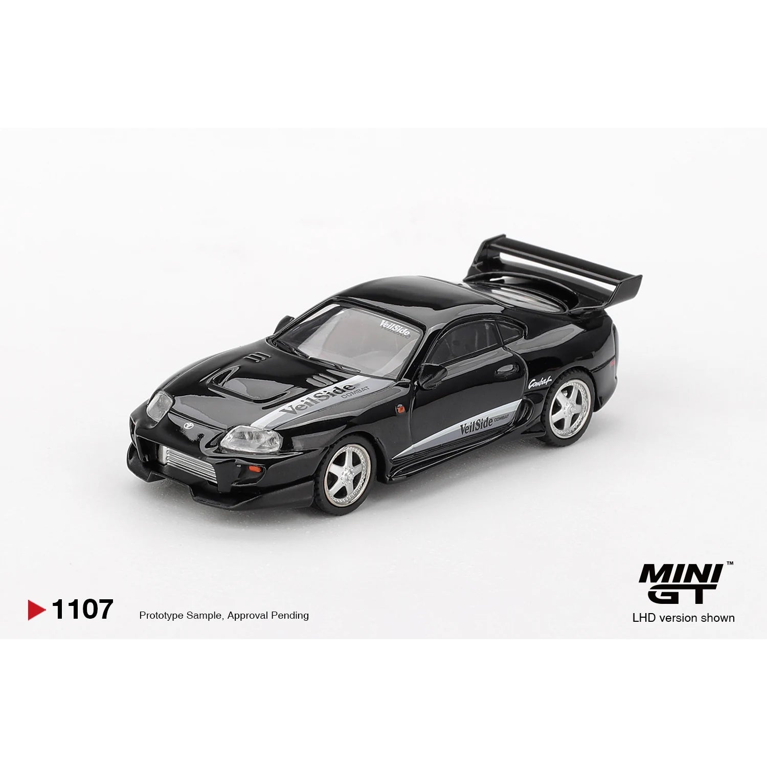 Mini GT 1:64 Toyota Supra VeilSide Combat V-II Black MGT01107 die-cast collectible model.