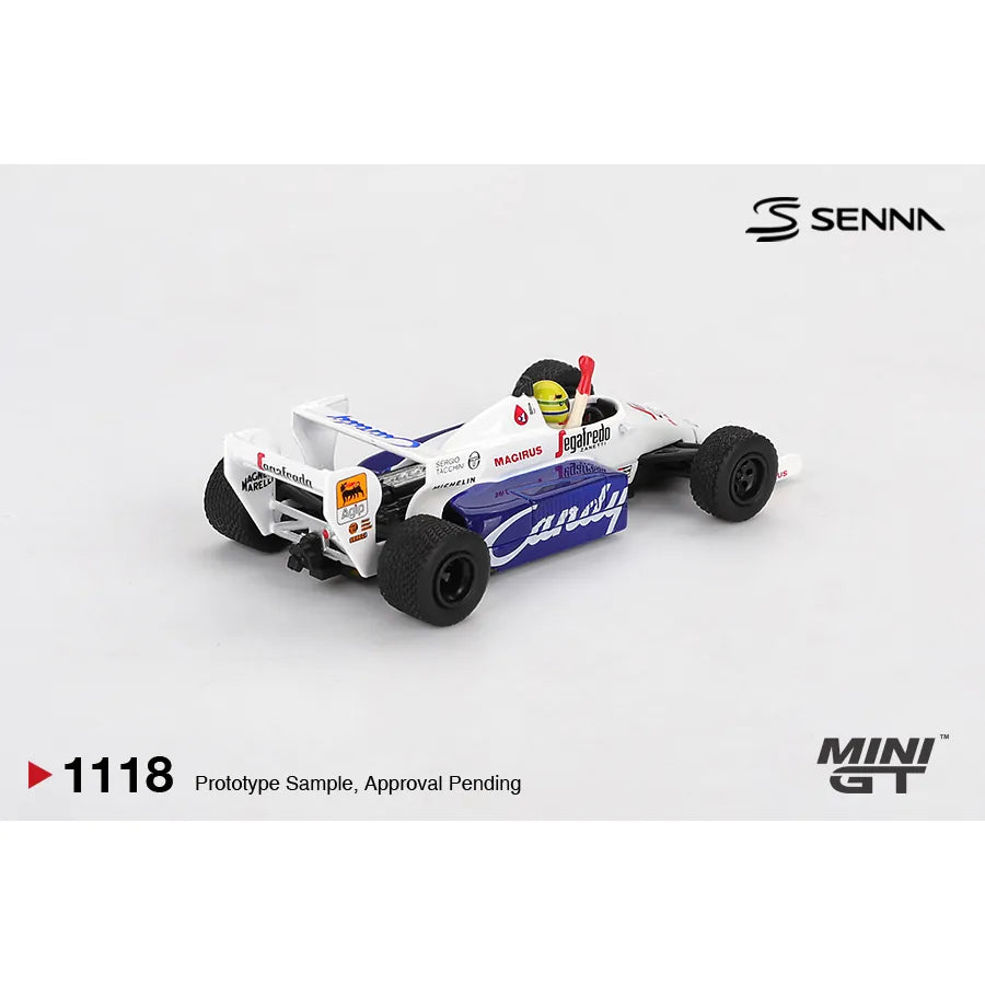 Mini GT 1:64 Toleman TG184 #19 Ayrton Senna Monaco GP 1984 Formula 1 die-cast model car.