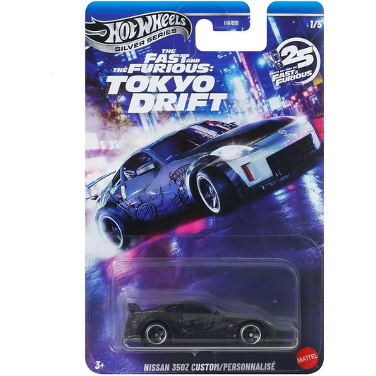 Hot Wheels 1:64 Nissan 350Z Custom VeilSide DK's car from Fast & Furious Tokyo Drift Silver Series die-cast collectible.