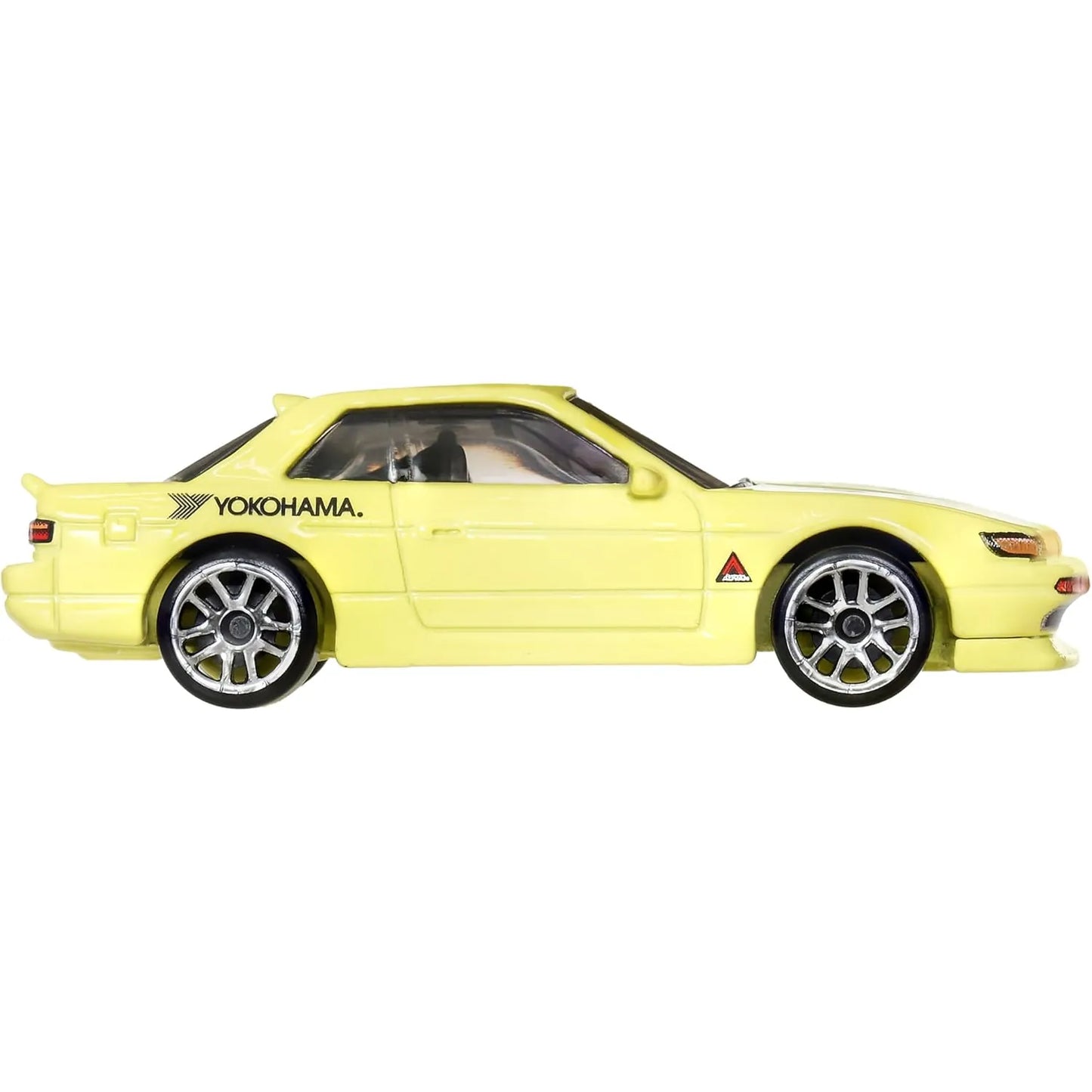 Hot Wheels 1:64 Nissan Silvia S13 yellow Yokohama Fast & Furious Tokyo Drift Silver Series die-cast collectible car.