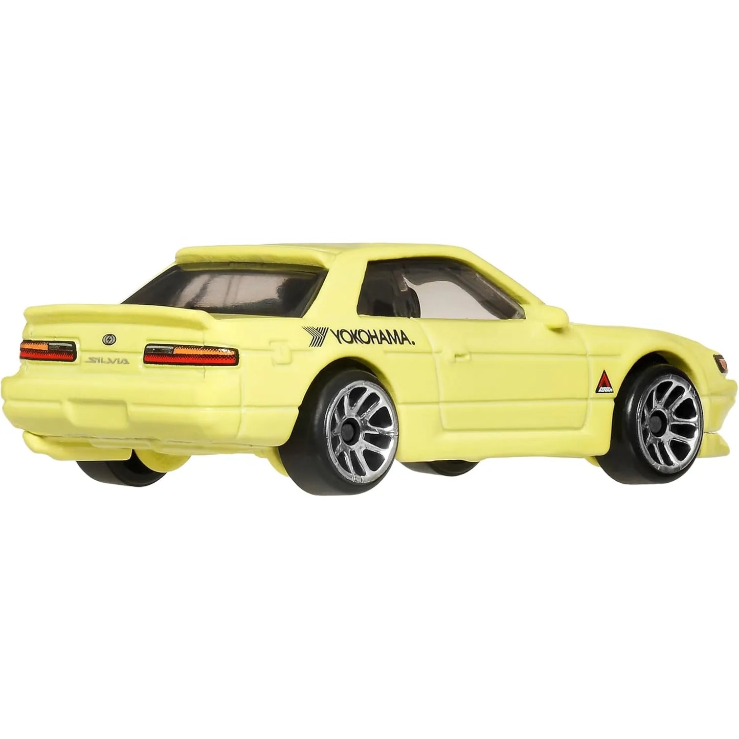 Hot Wheels 1:64 Nissan Silvia S13 yellow Yokohama Fast & Furious Tokyo Drift Silver Series die-cast collectible car.