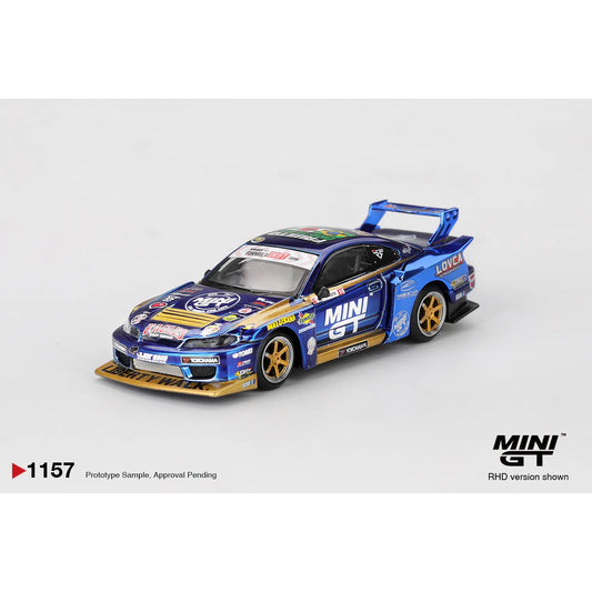 Mini GT 1:64 Nissan Silvia S15 LB-Super Silhouette #555 Team Liberty Walk 2025 Formula Drift die-cast model.
