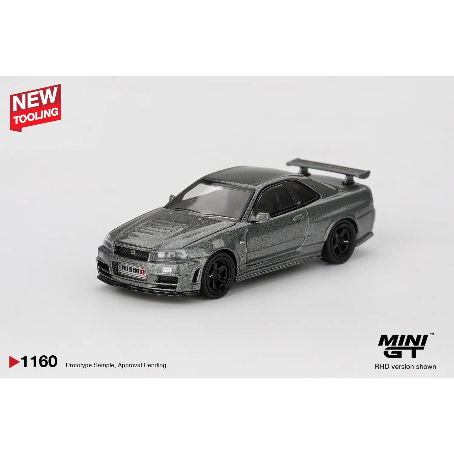 Mini GT 1:64 Nissan Skyline GT-R R34 Dark Metal Gray NISMO CRS 1999 die-cast model car.