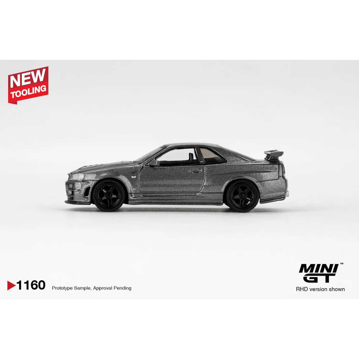 Mini GT 1:64 Nissan Skyline GT-R R34 Dark Metal Gray NISMO CRS 1999 die-cast model car.