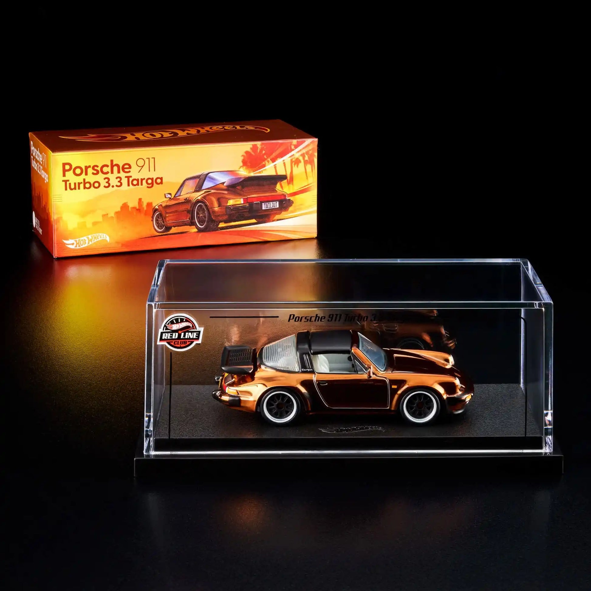 Hot Wheels RLC Exclusive 1988 Porsche 911 Targa Turbo in Spectraflame Brown with removable targa top, opening rear engine cover and Real Riders Fifteen52 Outlaw wheels.