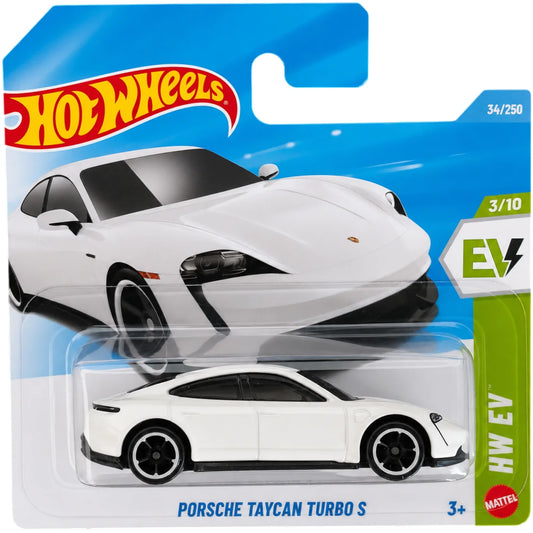 Hot Wheels Porsche Taycan Turbo S white 1:64 scale die-cast model from the HW EV Series 34/250 3/10.