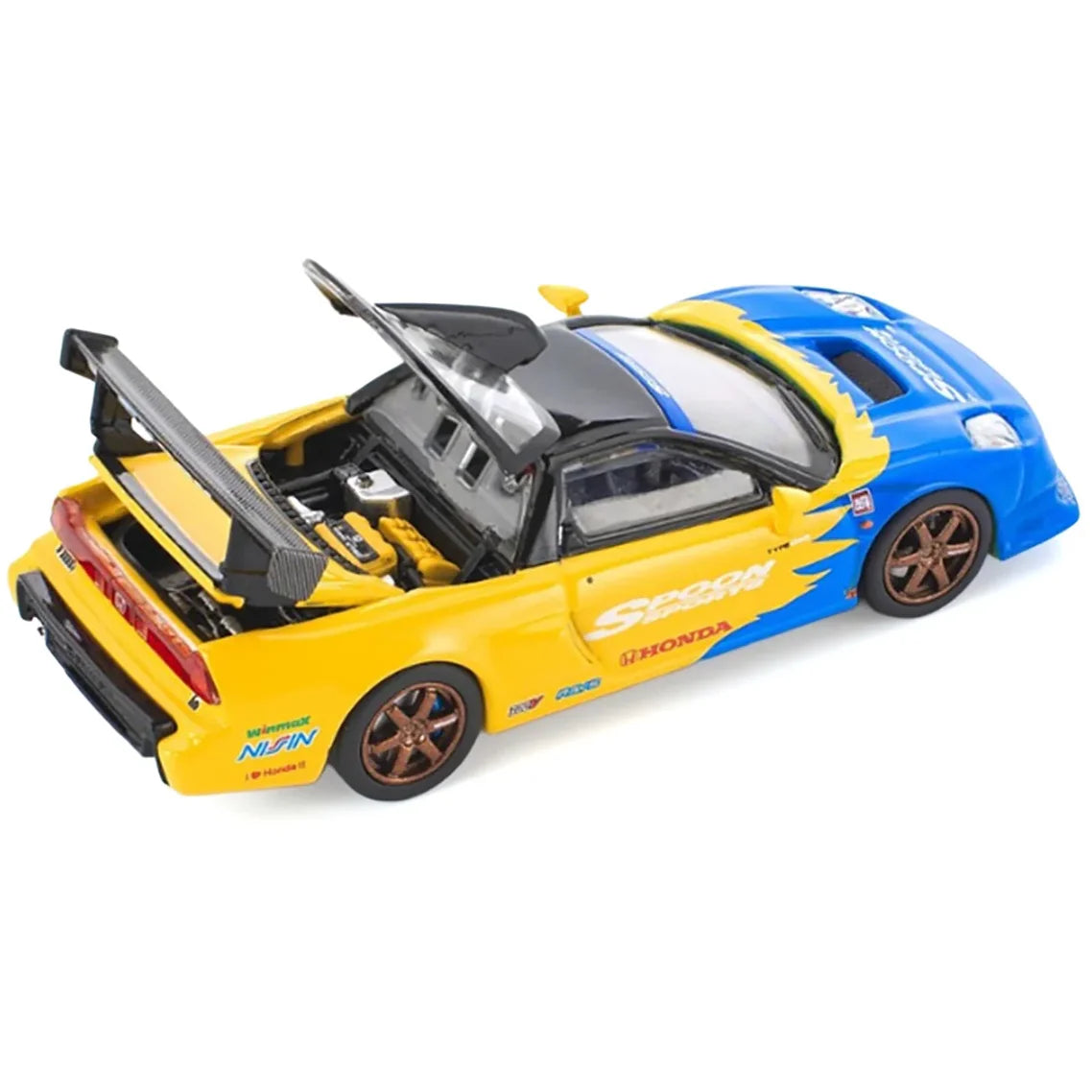 PR64 1:64 Honda NSX R GT Spoon Sports diecast model car in blue and yellow racing livery PR64-310 PR640310-L.