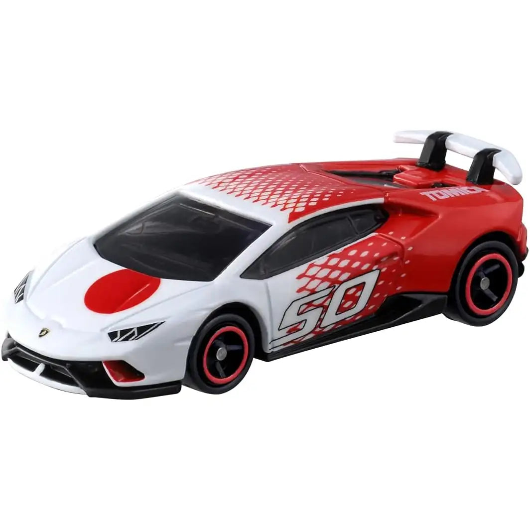 Tomica Lamborghini Huracán Performante 50th Anniversary red and white die-cast model by Takara Tomy