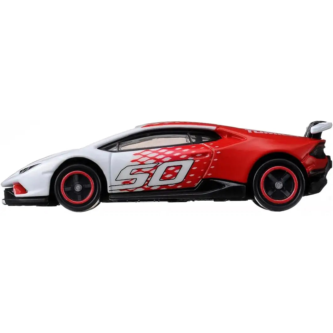 Tomica Lamborghini Huracán Performante 50th Anniversary red and white die-cast model by Takara Tomy