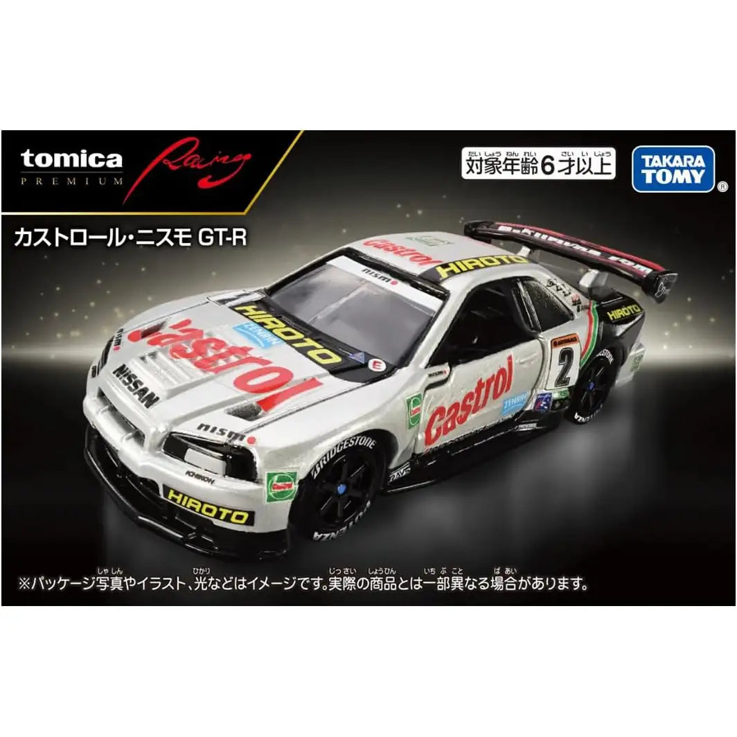 Tomica Premium Nissan GT-R R34 Castrol Nismo racing die-cast model by Takara Tomy