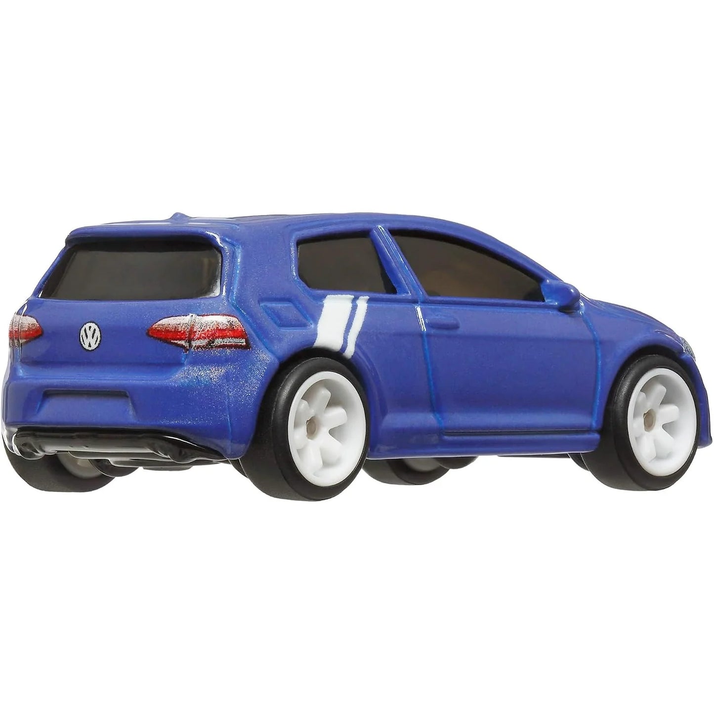 Hot Wheels 1:64 Volkswagen Golf MK7 World Tour 3/5 premium die-cast model in Metallic Blue with white side stripe, Real Riders wheels, and Metal/Metal construction.
