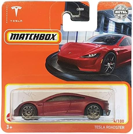 Matchbox 1:64 scale die-cast model of the Tesla Roadster in 04/100 with realistic detailing.