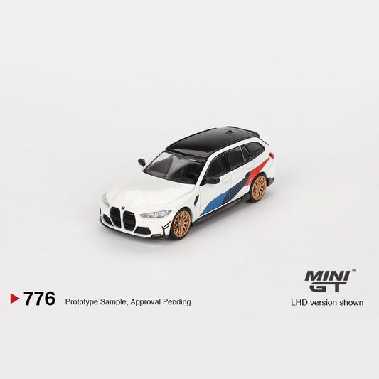 MINI GT 1:64 scale die-cast model of BMW M3 Touring (G81) M Performance in Alpine White 2023 edition