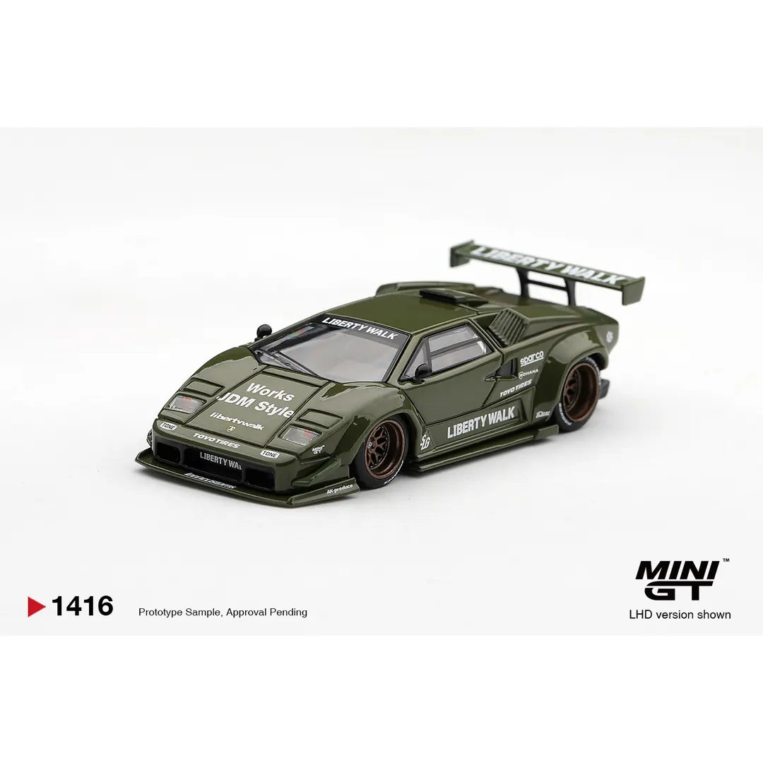 Mini GT Lamborghini Countach LB-WORKS Army Green 1:64 Liberty Walk diecast model MGT01416-L #1416