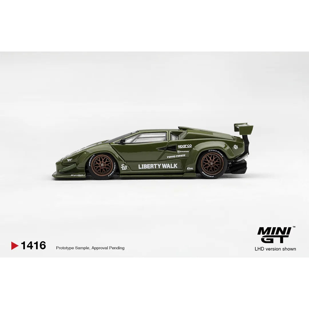Mini GT Lamborghini Countach LB-WORKS Army Green 1:64 Liberty Walk diecast model MGT01416-L #1416