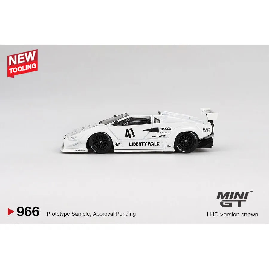 MINIGT 1:64 scale Lamborghini Countach LB-WORKS in white, as featured at Tokyo Auto Salon 2024 – MGT00966.
