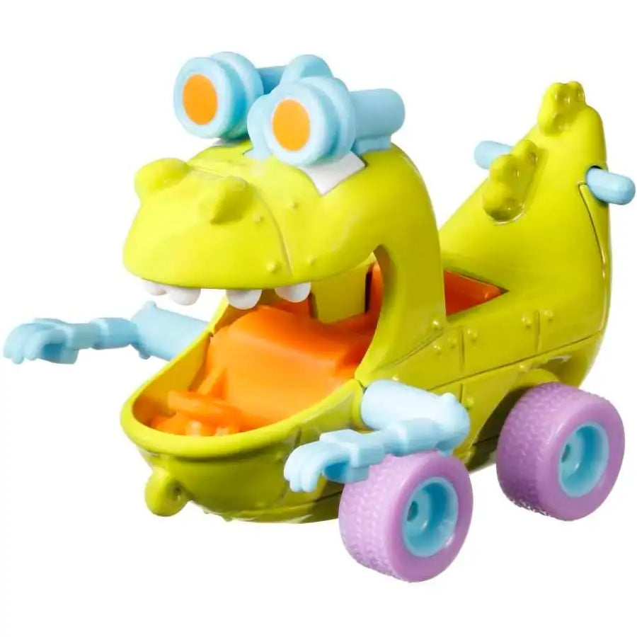 Hot Wheels Pop Culture Reptar Wagon Rugrats Nickelodeon die-cast with Real Riders wheels and green dinosaur design