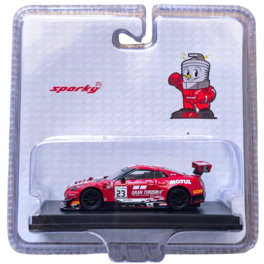 Sparky 1:64 Nissan GT‑R Nismo GT3 #23 GT Sport Motul Team RJN die‑cast model from 2018 Spa 24H – Parry, Buncombe, Ordoñez