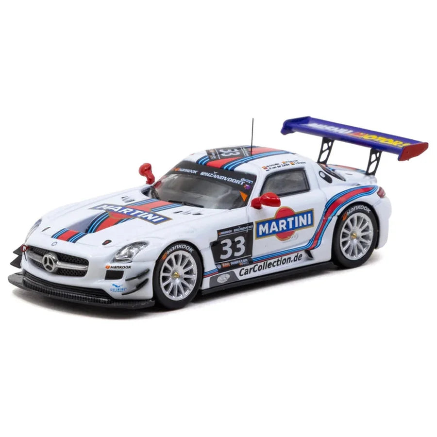 Tarmac Works 1:64 Mercedes-Benz SLS AMG GT3 #33 Martini Racing 2014 Zandvoort winner die-cast model in display packaging