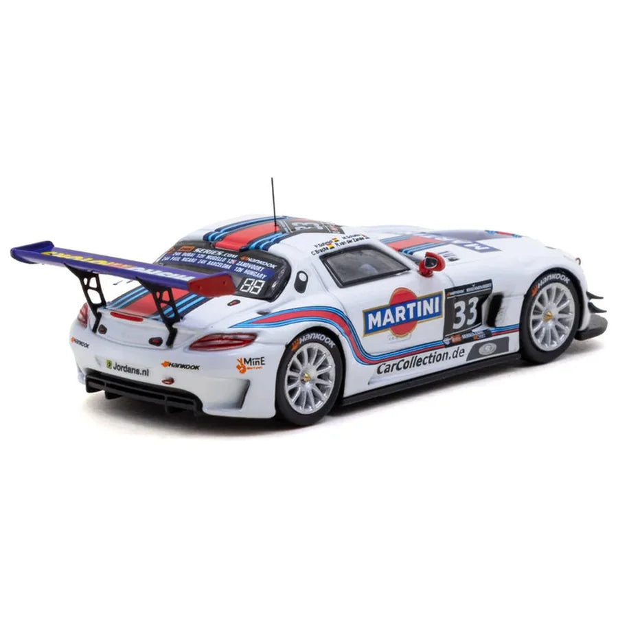 Tarmac Works 1:64 Mercedes-Benz SLS AMG GT3 #33 Martini Racing 2014 Zandvoort winner die-cast model in display packaging
