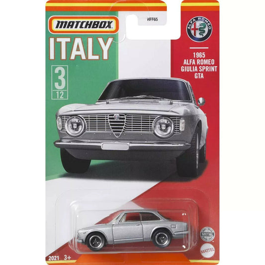 Matchbox Stars of Italy 1965 Alfa Romeo Giulia Sprint GTA HFF65 die-cast model numbered 3 of 12.